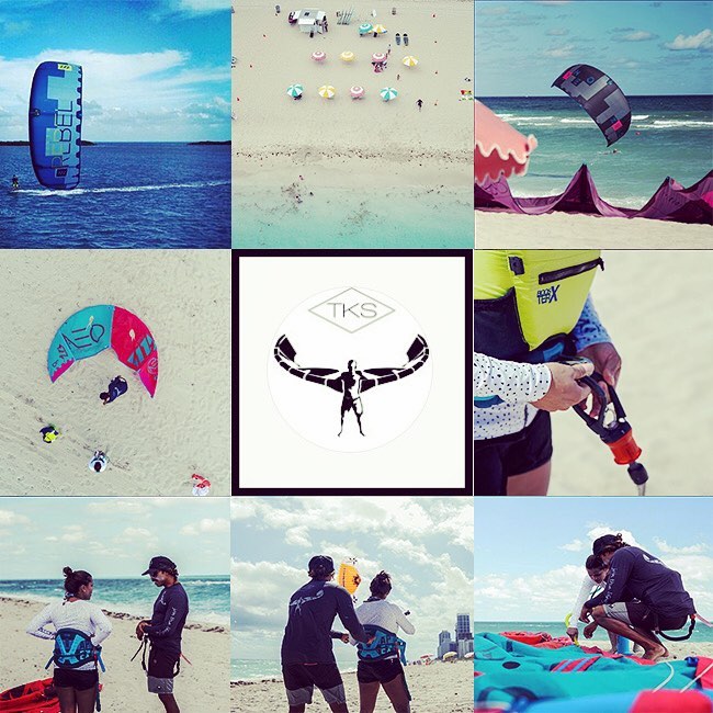 a collage of pictures showing TKSMIAMI beach kite club and lessons